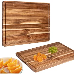 Kitchen Extra Large Wood Cutting Board with Juice Groove and Handle Reversible